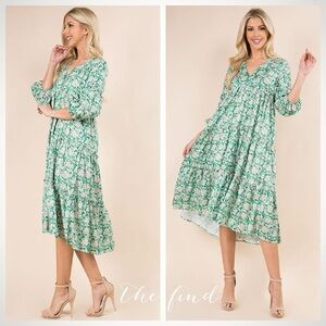 SundayUp Green Floral High Low Maxi Dress